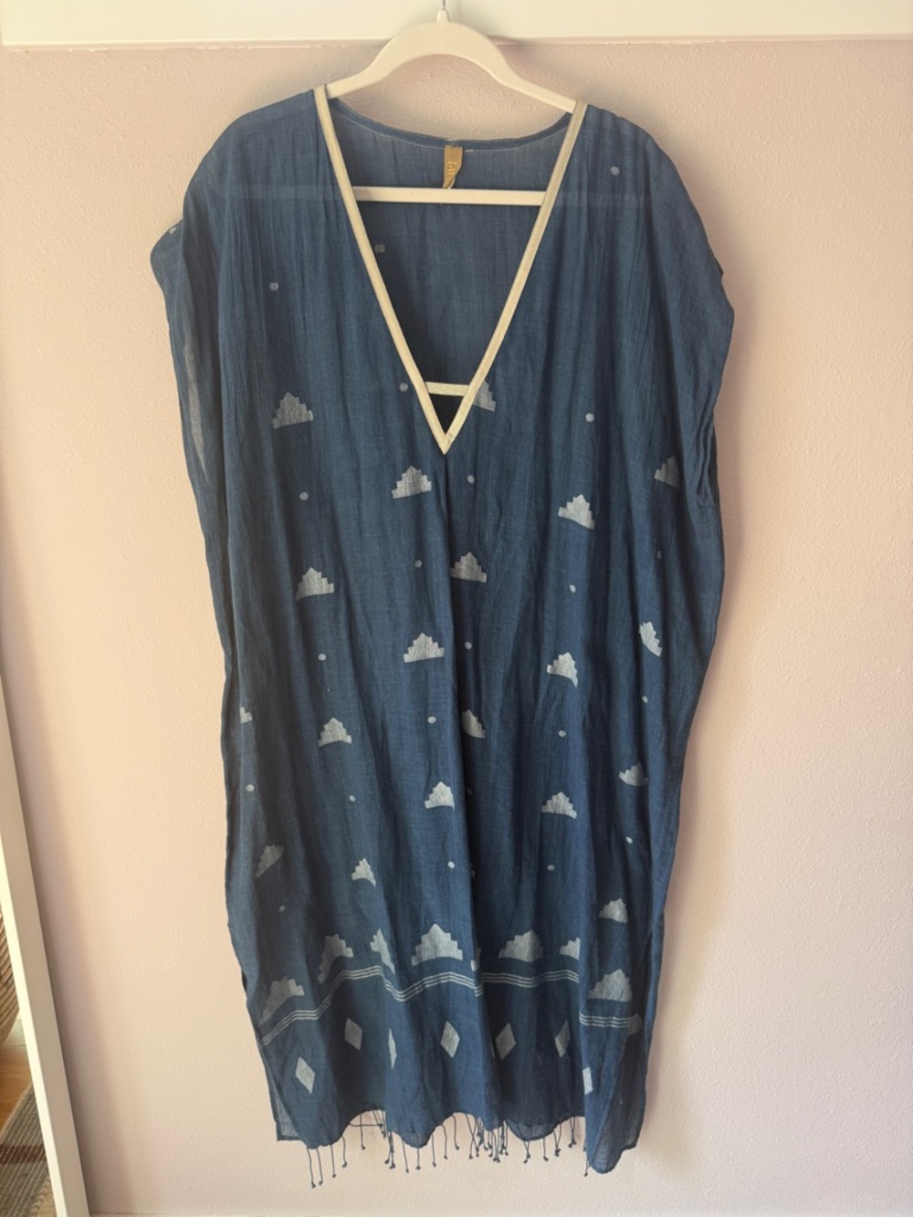 Two New York Boho Indigo Jamdani cotton V-Neck Tunic Dress
